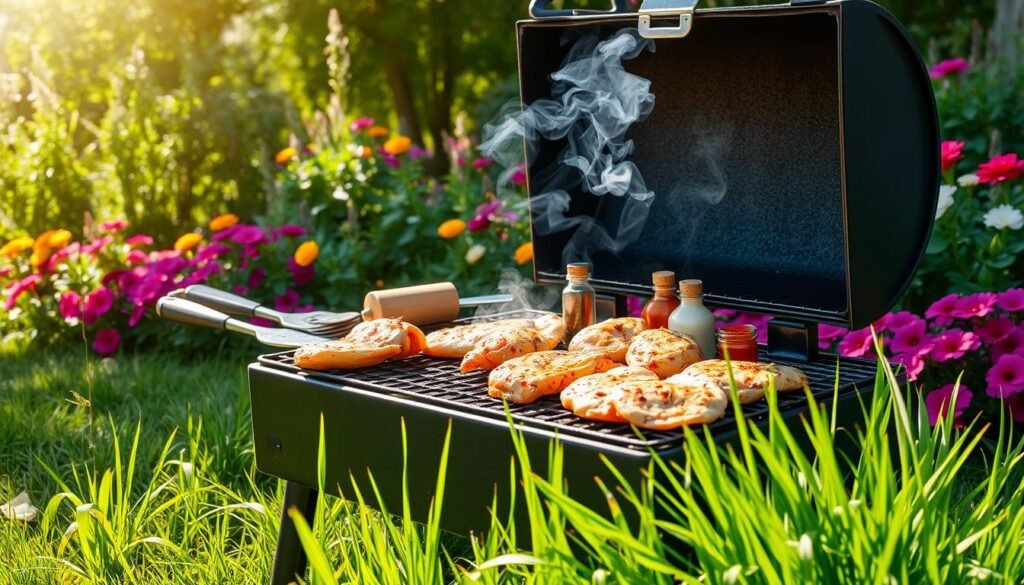 Setting up grill for bbq chicken